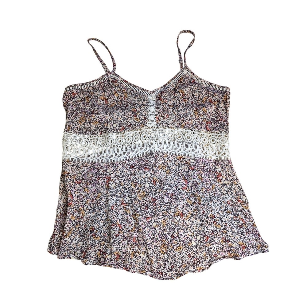 Unbranded Floral Crochet Lace Panel Cami Top Purple Orange Boho Viscose Large